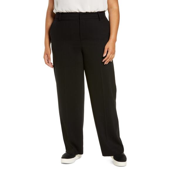 Vince NWT Black Straight Leg Wool Blend Trousers Plus Size 24 Flat Front Pockets - Picture 1 of 12